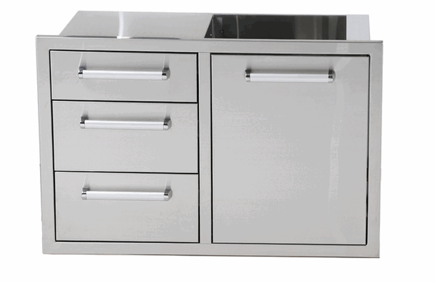 Bonfire Triple Drawer/Trash Can Combo for Outdoor Kitchen, Stainless Steel