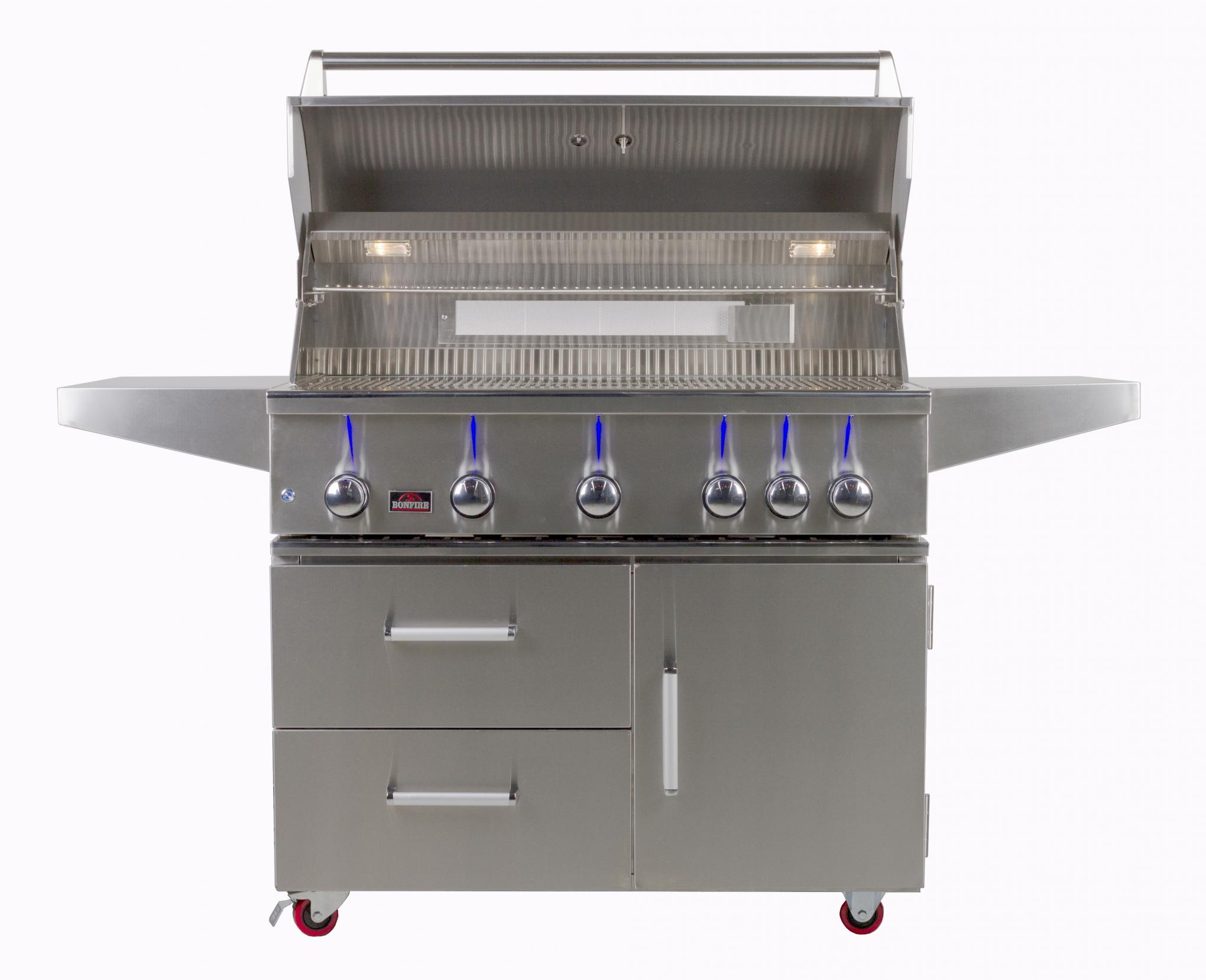 Bonfire 42" Premium Propane Grill on a Cart, Stainless Steel